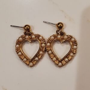 Gold Heart-Shaped Pearl Earrings